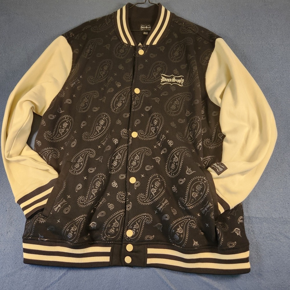 Dogg Supply by Snoop Dogg Varsity Jacket Mens XXL Paisley Fleece Snaps Black‎